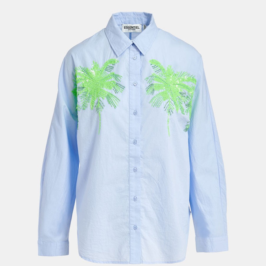 ESSENTIEL ANTWERP Fresh Embellished Shirt In Blue/Green Hot