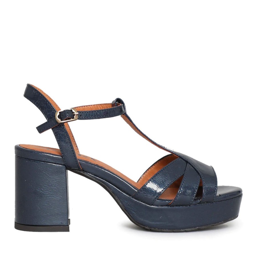 ESSKA Charlie 70S T Bar Sandals In Navy Patent | Collen & Clare Clearance