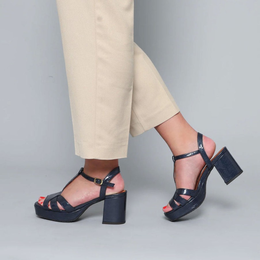 ESSKA Charlie 70S T Bar Sandals In Navy Patent | Collen & Clare Clearance