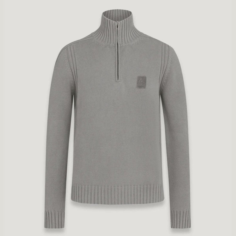 BELSTAFF Mineral Watch Quarter Zip Jumper In Dark Cloud Grey New