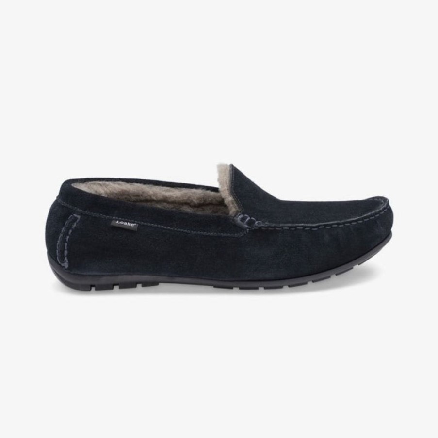 LOAKE Guards Shearling Lined Suede Slippers In Navy Suede | Collen & Clare New