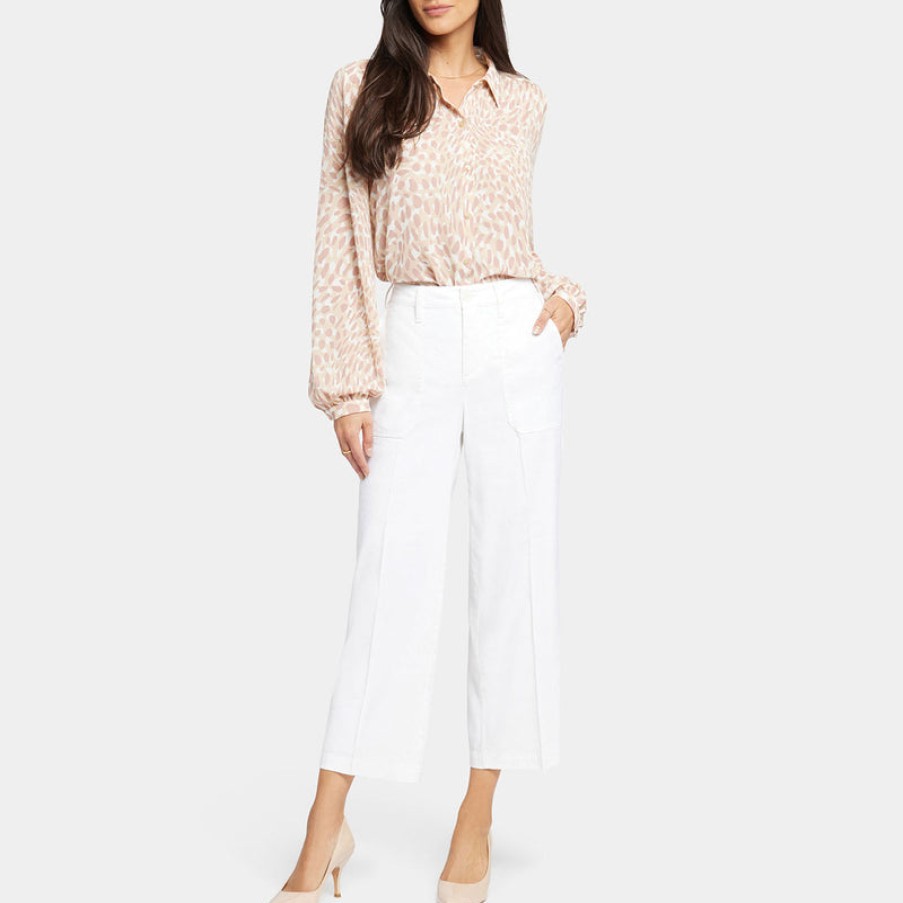 NYDJ Wide Leg Cropped Cargo Trousers In Optic White New