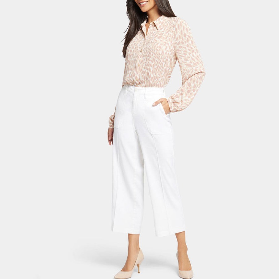 NYDJ Wide Leg Cropped Cargo Trousers In Optic White New