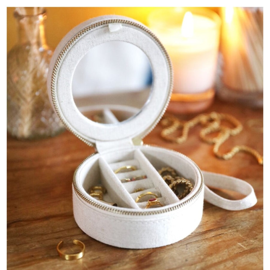 LISA ANGEL Round Jewellery Case In Natural Linen | Collen And Clare Best