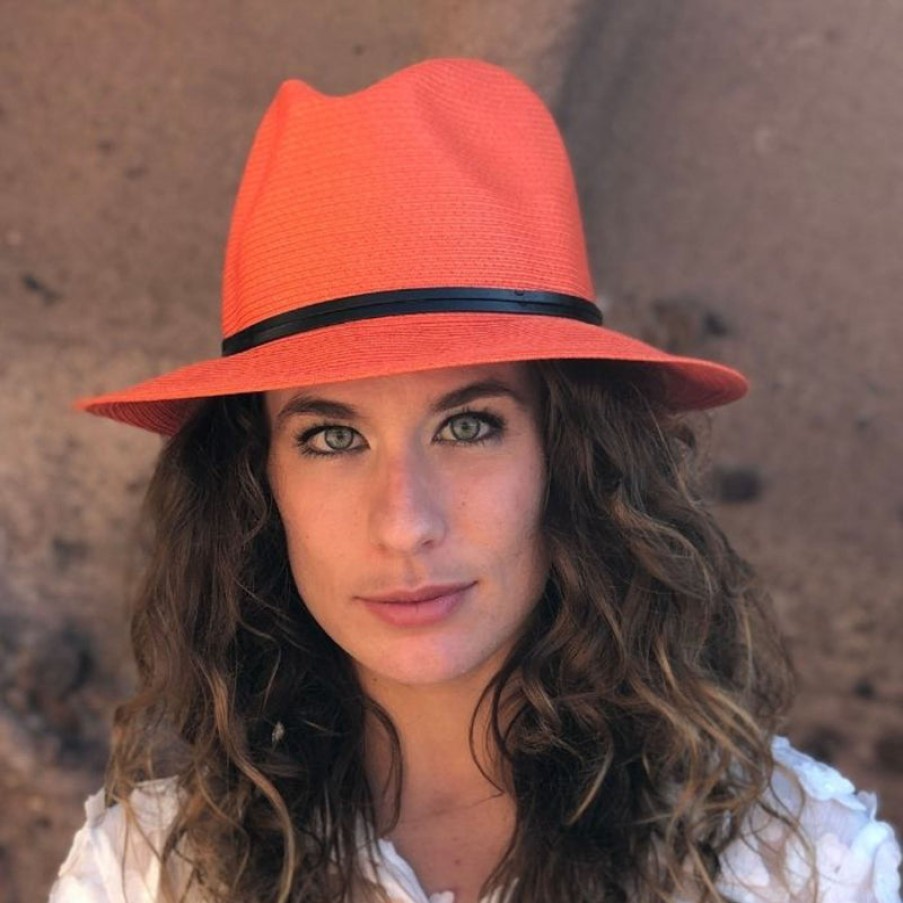 TRAVAUX EN COURS Paper Fedora Hat In Orange | Collen & Clare New