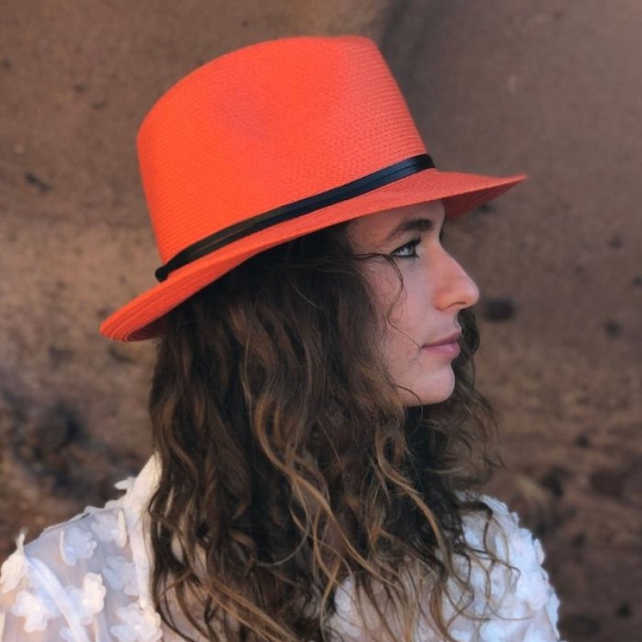 TRAVAUX EN COURS Paper Fedora Hat In Orange | Collen & Clare New