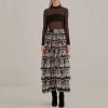 FARM RIO Pasley Bloom Tiered Skirt In Black Hot