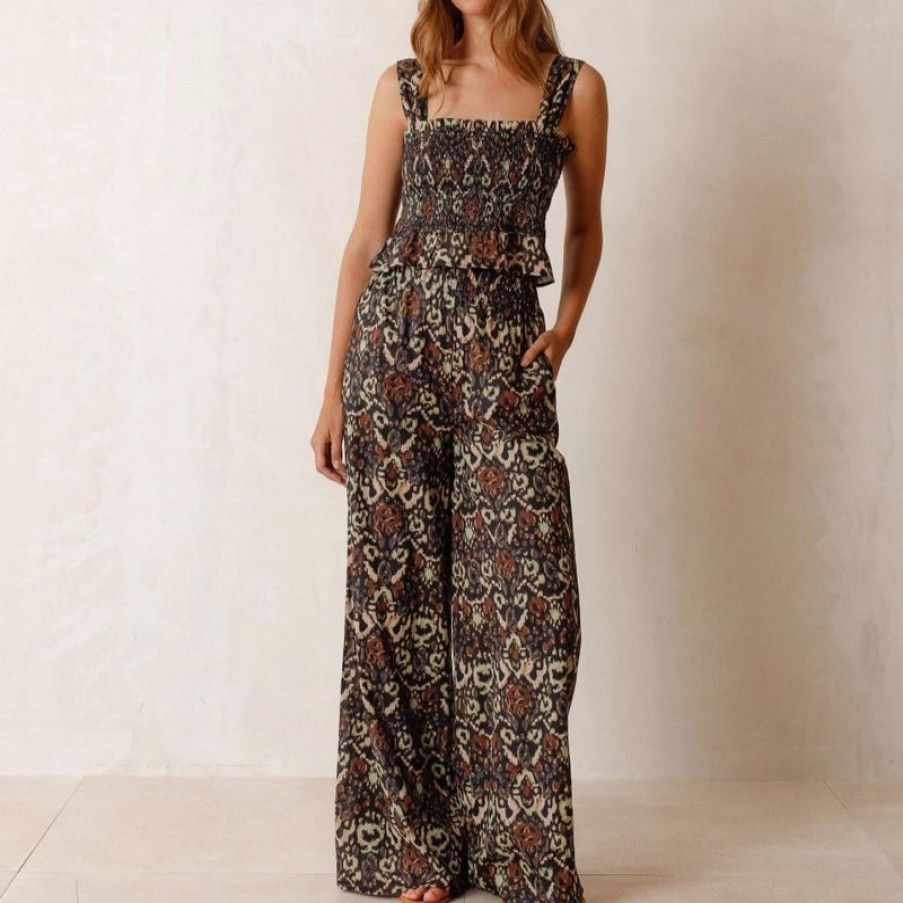 INDI & COLD Wide Leg Ethnic Pants In Black Clearance