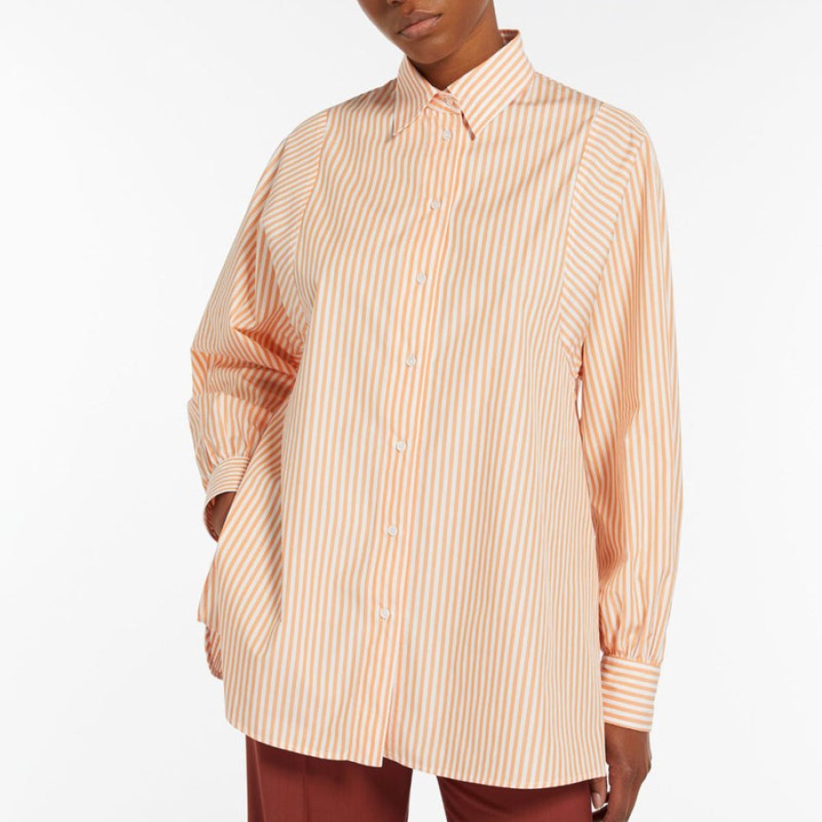 WEEKEND MAXMARA Fufy Striped Cotton Shirt In Orange Clearance