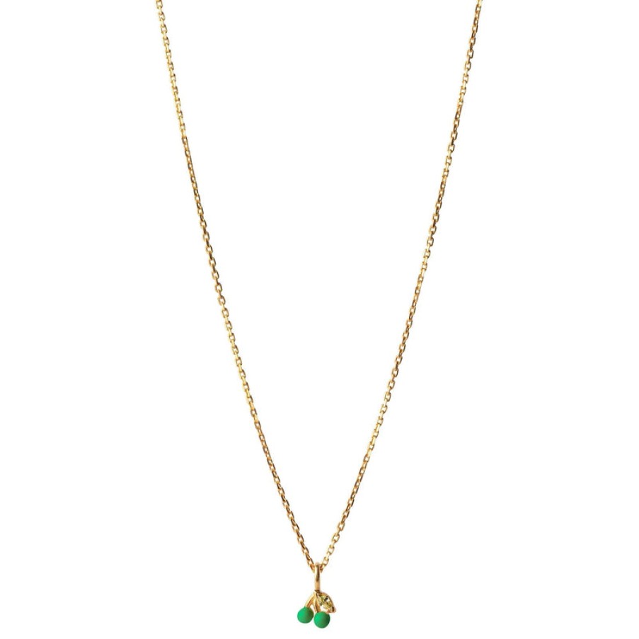 ENAMEL COPENHAGEN Cherry Necklace In Grass Green 18K Gold Plated | Collen & Clare Clearance