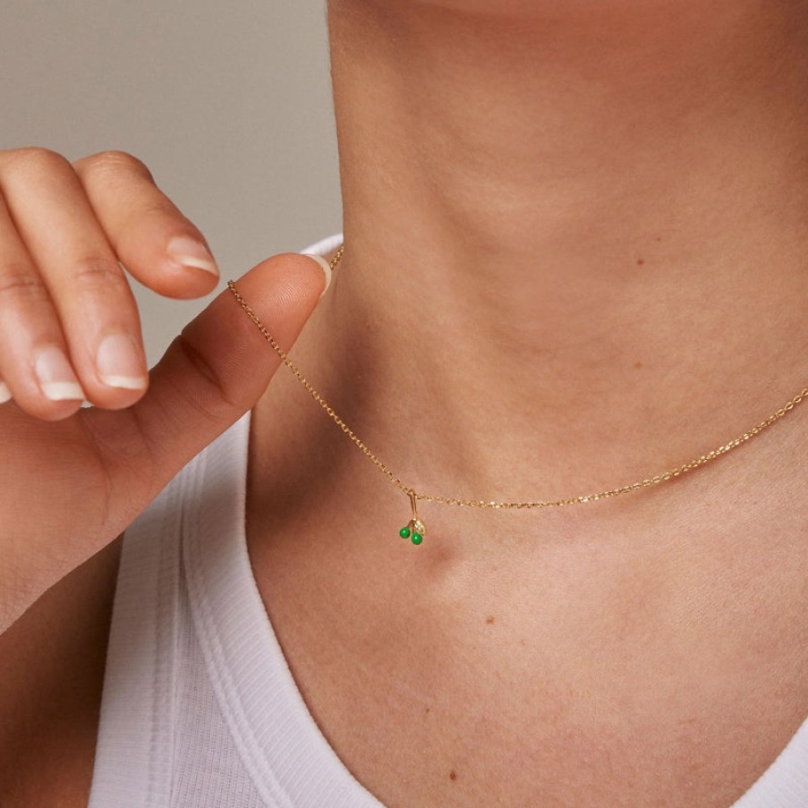 ENAMEL COPENHAGEN Cherry Necklace In Grass Green 18K Gold Plated | Collen & Clare Clearance