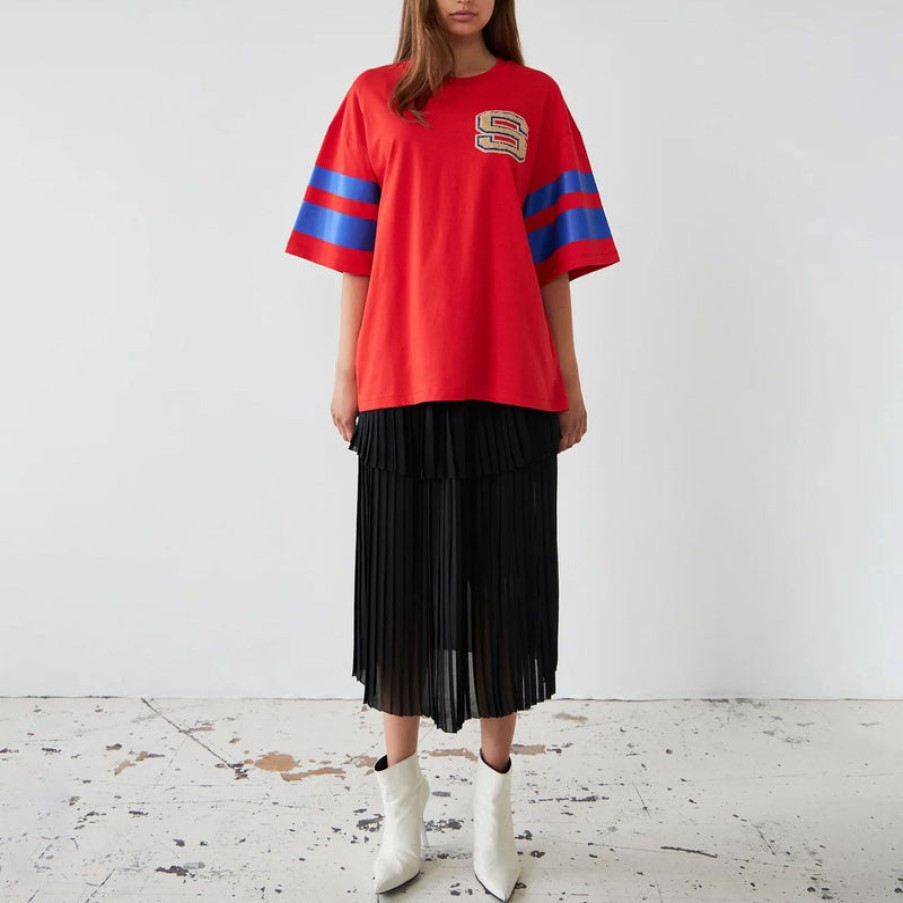 STELLA NOVA Oversized Cotton T Shirt In Chocking Red Hot