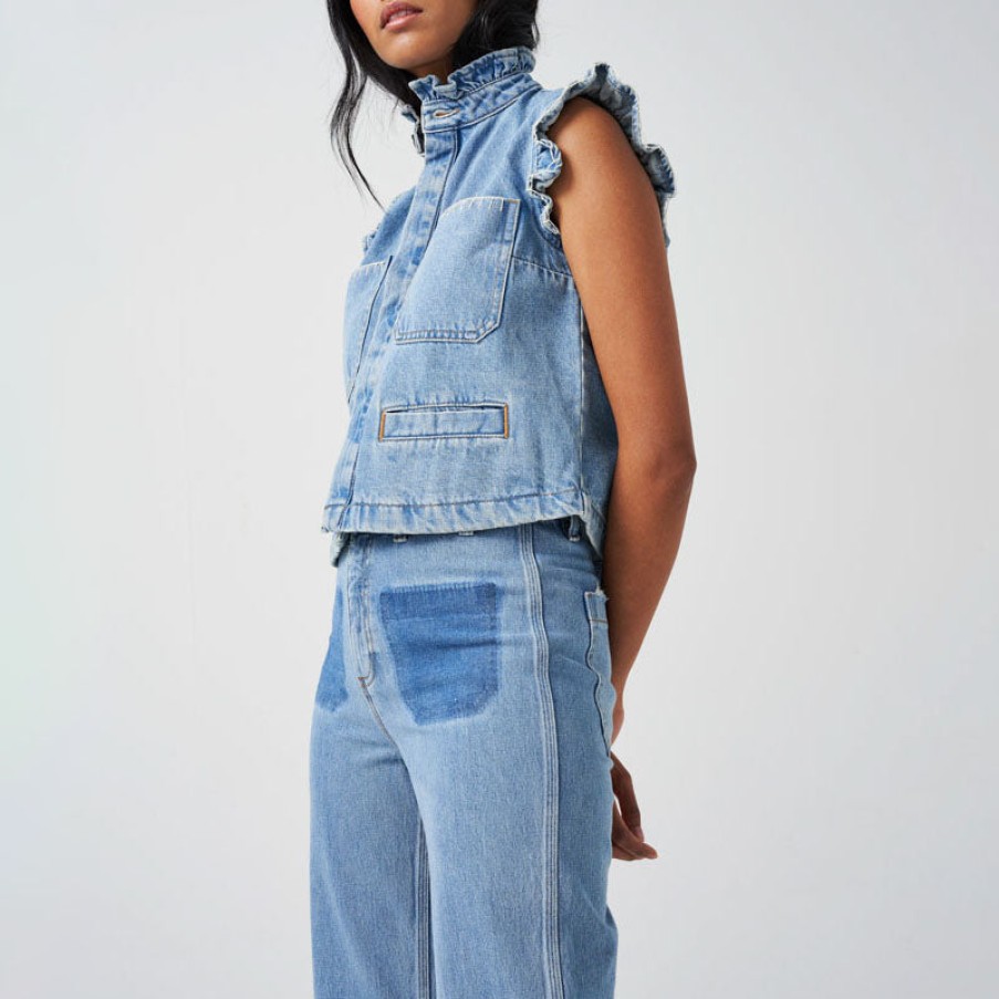 SEVENTY & MOCHI Pablo Denim Waistcoat In Rodeo Vintage Best