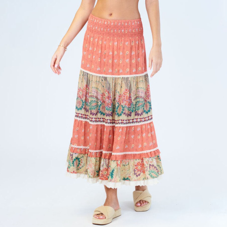 M.A.B.E Dulcie Print Skirt In Coral Hot