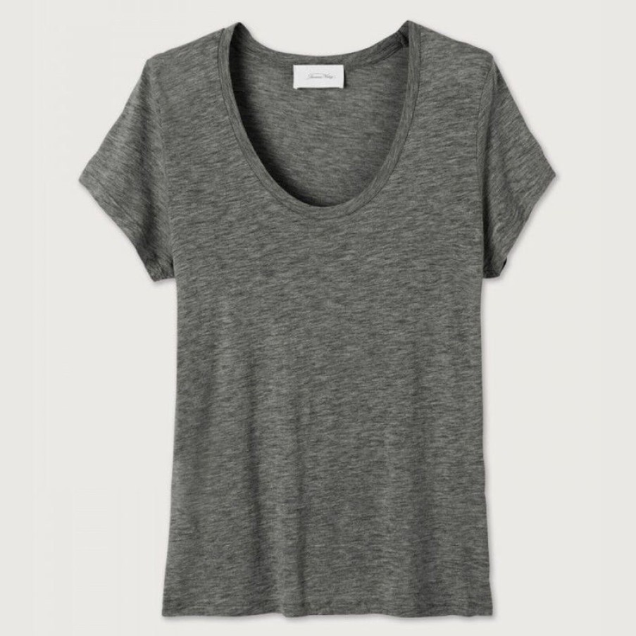 AMERICAN VINTAGE Jacksonville V Neck T Shirt In Charcoal Melange Clearance