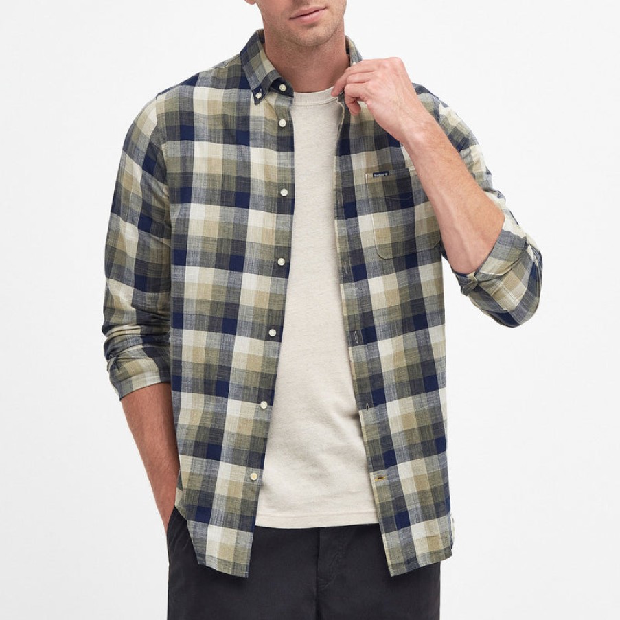 BARBOUR Hillroad Tailored Shirt In Olive Clearance