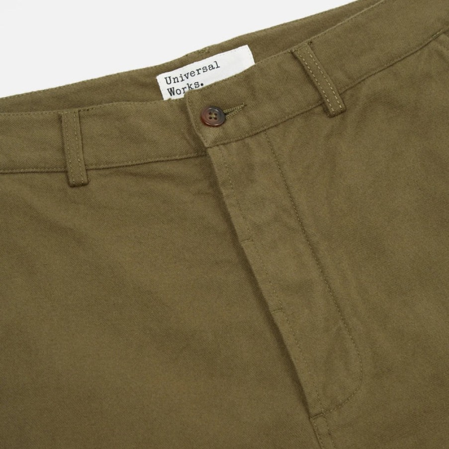 UNIVERSAL WORKS Military Nebraska Cotton Chinos In Olive | Collen & Clare Online