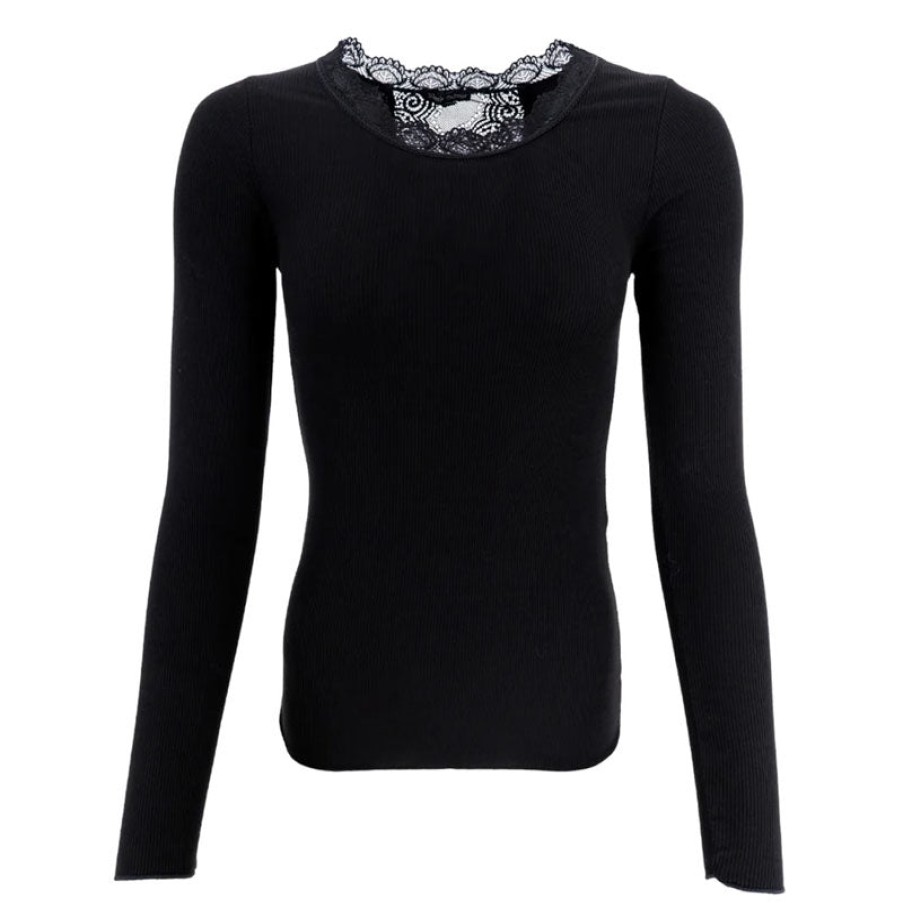 BLACK COLOUR Ivy Rib L/S Top In Black Best