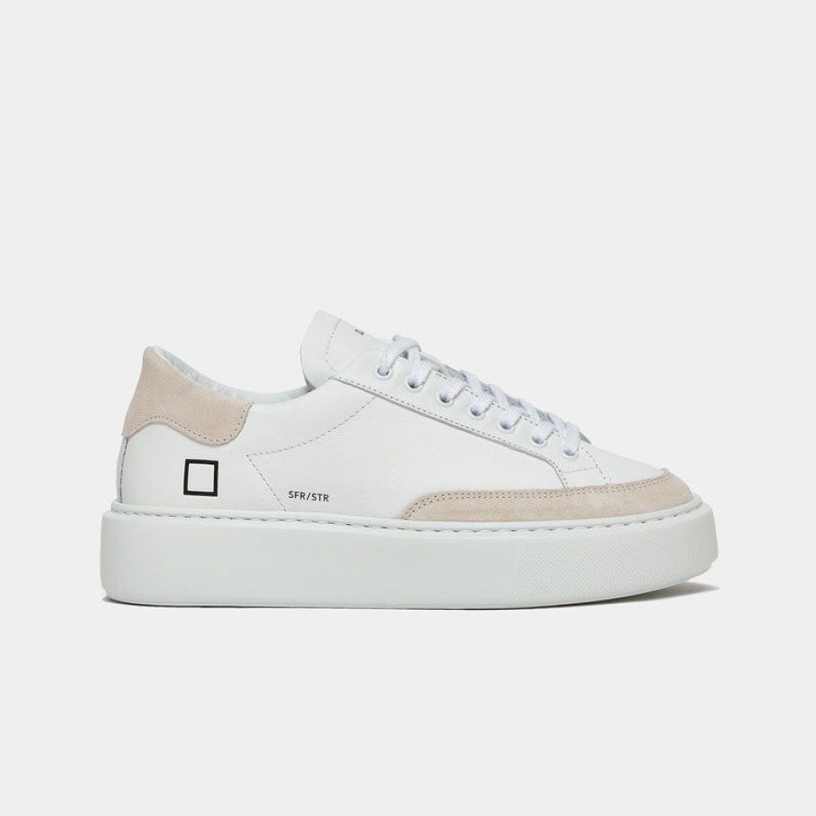 D.A.T.E Sfera Stripe Sneakers In White/Beige Clearance