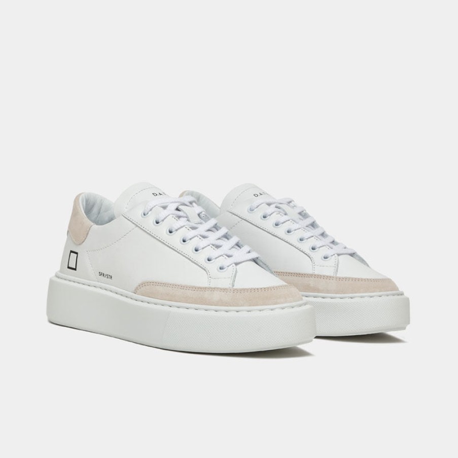 D.A.T.E Sfera Stripe Sneakers In White/Beige Clearance