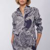 VILAGALLO Isabella Paisley Linen Shirt In Navy New