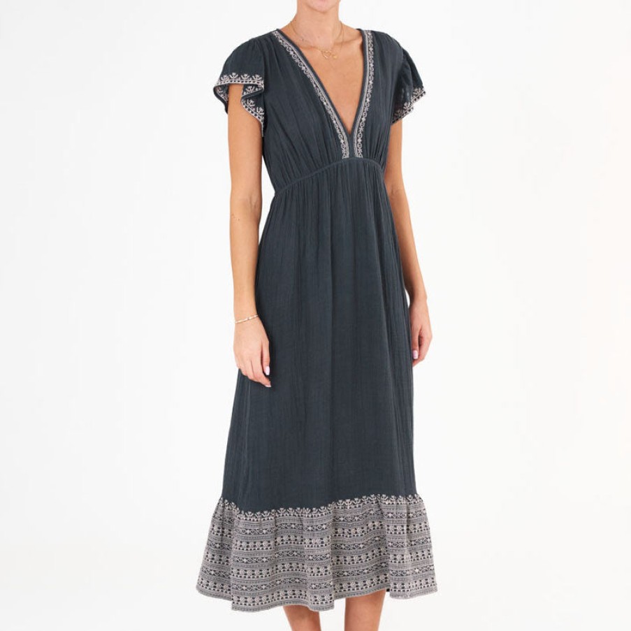 M.A.B.E M.A.B.E. Cella Embroidered Dress In Faded Black Hot