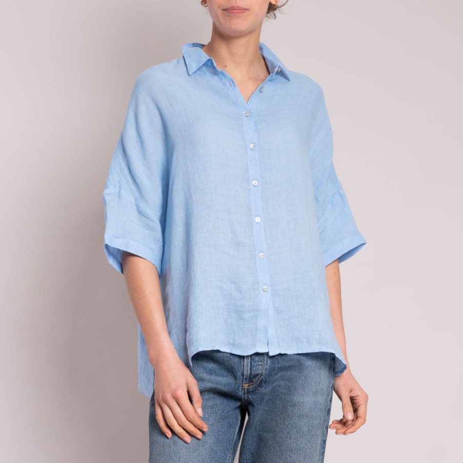 120% LINO Detail Back Shirt In Sky Blue New