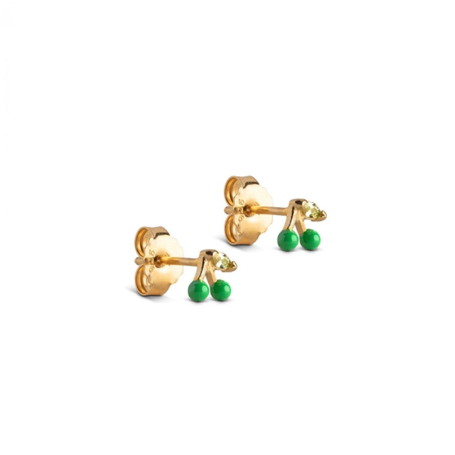 ENAMEL COPENHAGEN Cherry Stud Earrings In Grass Green | Collen & Clare Wholesale