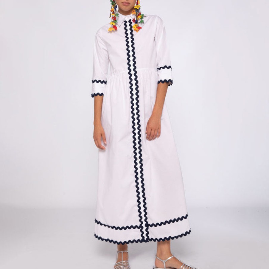 VILAGALLO Vilagallo Natalia Cotton Poplin Dress In White Wholesale