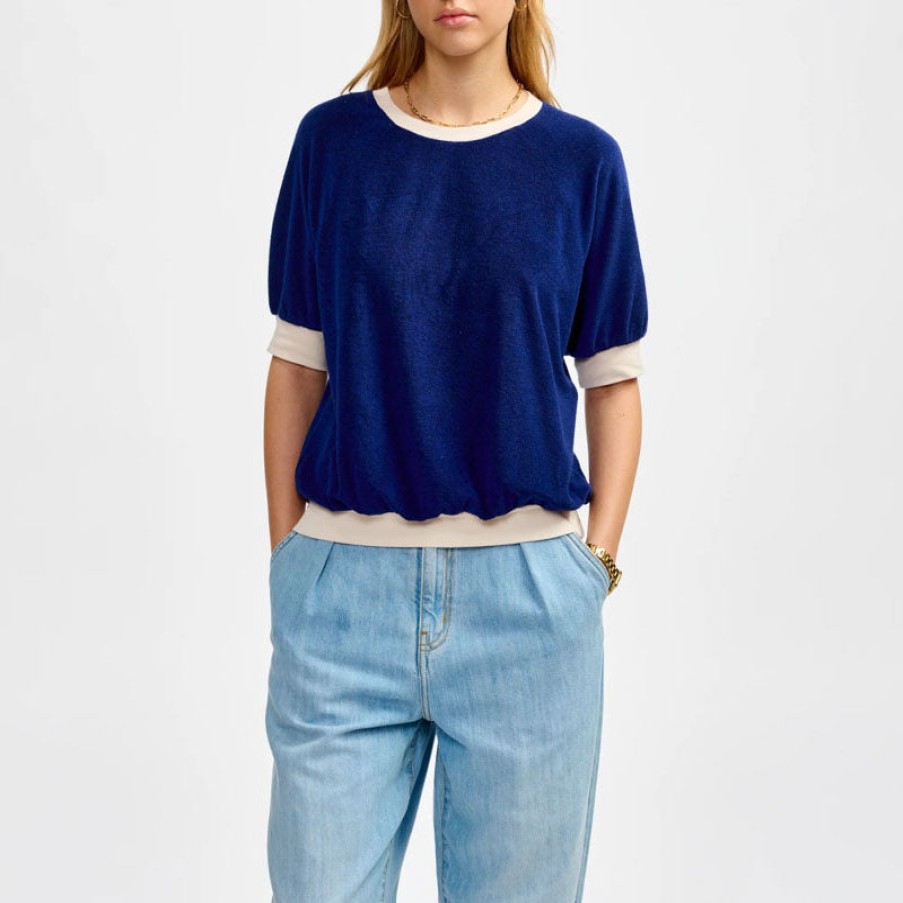 BELLEROSE Bellerose Chila Terry Cotton T Shirt In Navy Hot