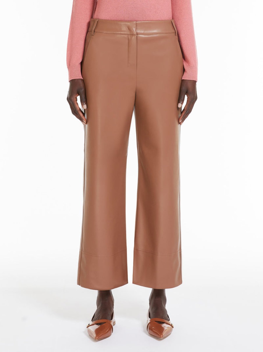 S MAXMARA Soprano Faux Leather Trousers In Beige Clearance