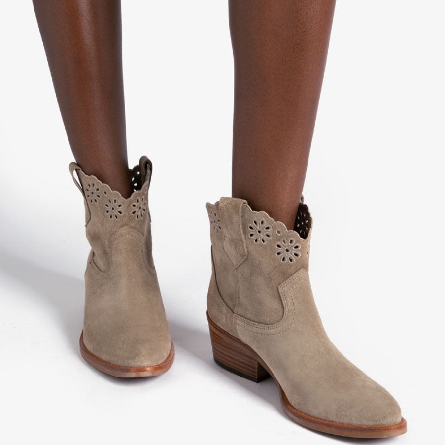 PENELOPE CHILVERS Cali Broderie Suede Cowboy Boot In Sand Online