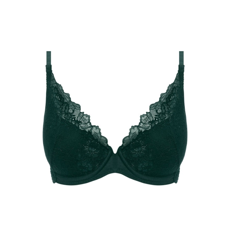 WACOAL Lace Perfection Plunge Push Up Bra In Botanical Green | Collen & Clare Clearance