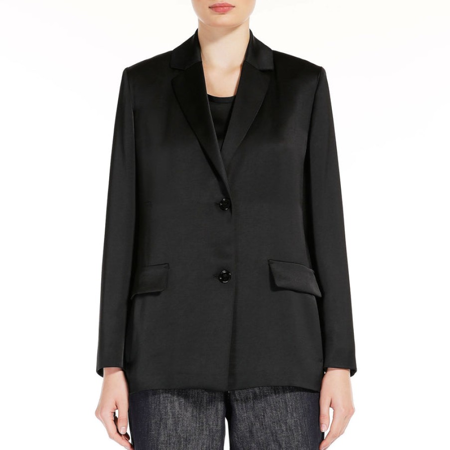 S MAXMARA Bernini Single Breasted Satin Jacket In Black | Collen & Clare Clearance