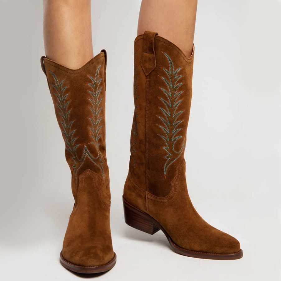 PENELOPE CHILVERS Goldie Embroidered Cowboy Boots In Peat | Collen & Clare Best