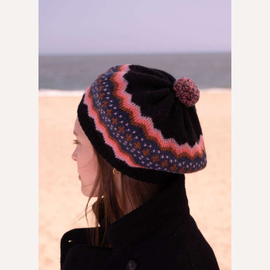 QUINTON & CHADWICK Zig Zag Beret In Coral/Black | Collen & Clare Online