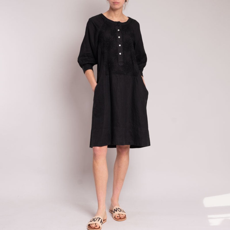 ROSSO35 Embroidered Polo Flared Dress In Black Wholesale