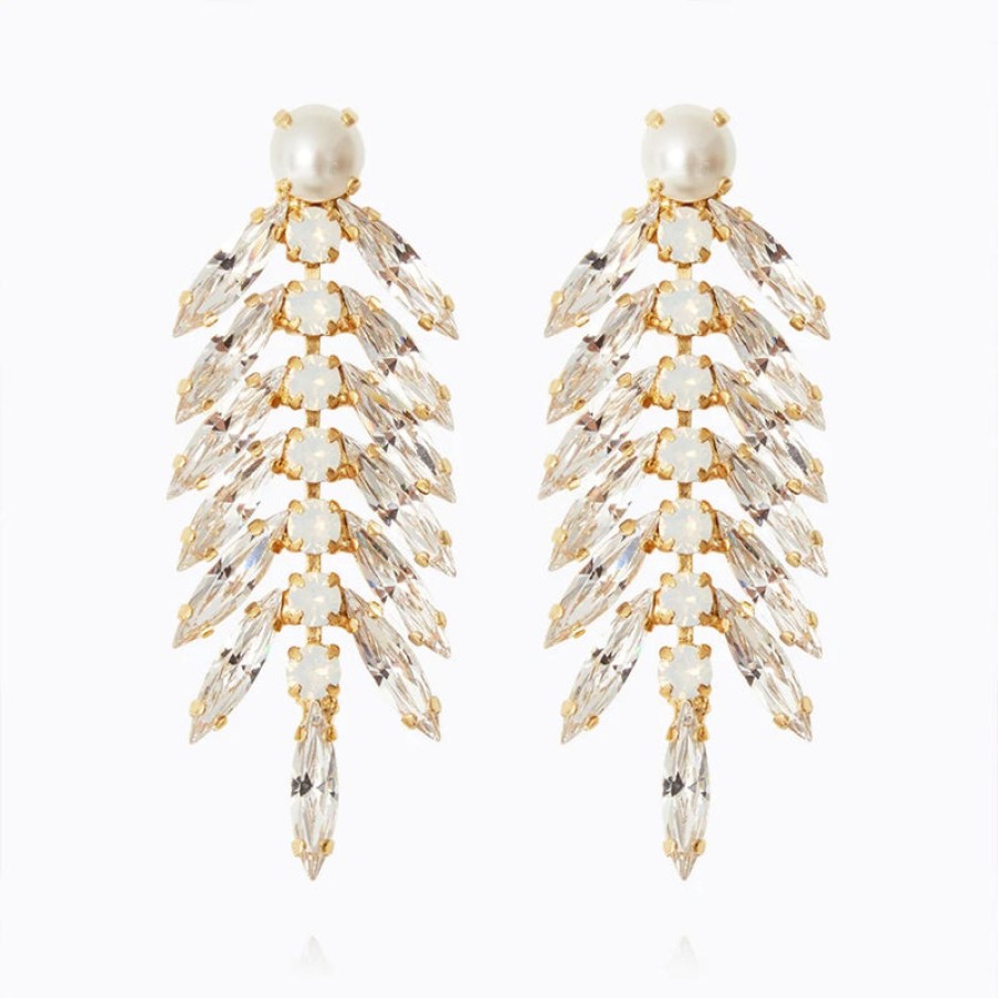 CAROLINE SVEDBOM Pearl Feather Crystal Earrings In Gold | Collen & Clare New