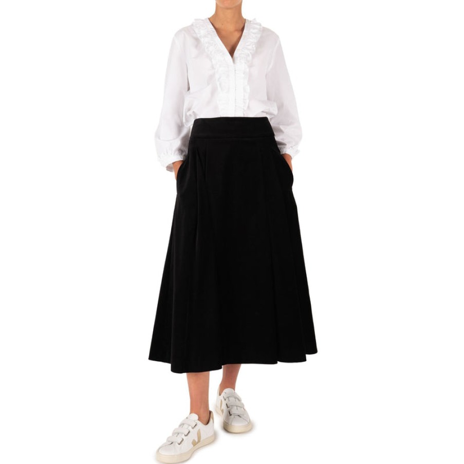 S MAXMARA Crema Cotton Velvet Skirt In Black | Collen & Clare Clearance