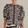 FARM RIO Palermo Puffed Sleeve Blouse In Black New