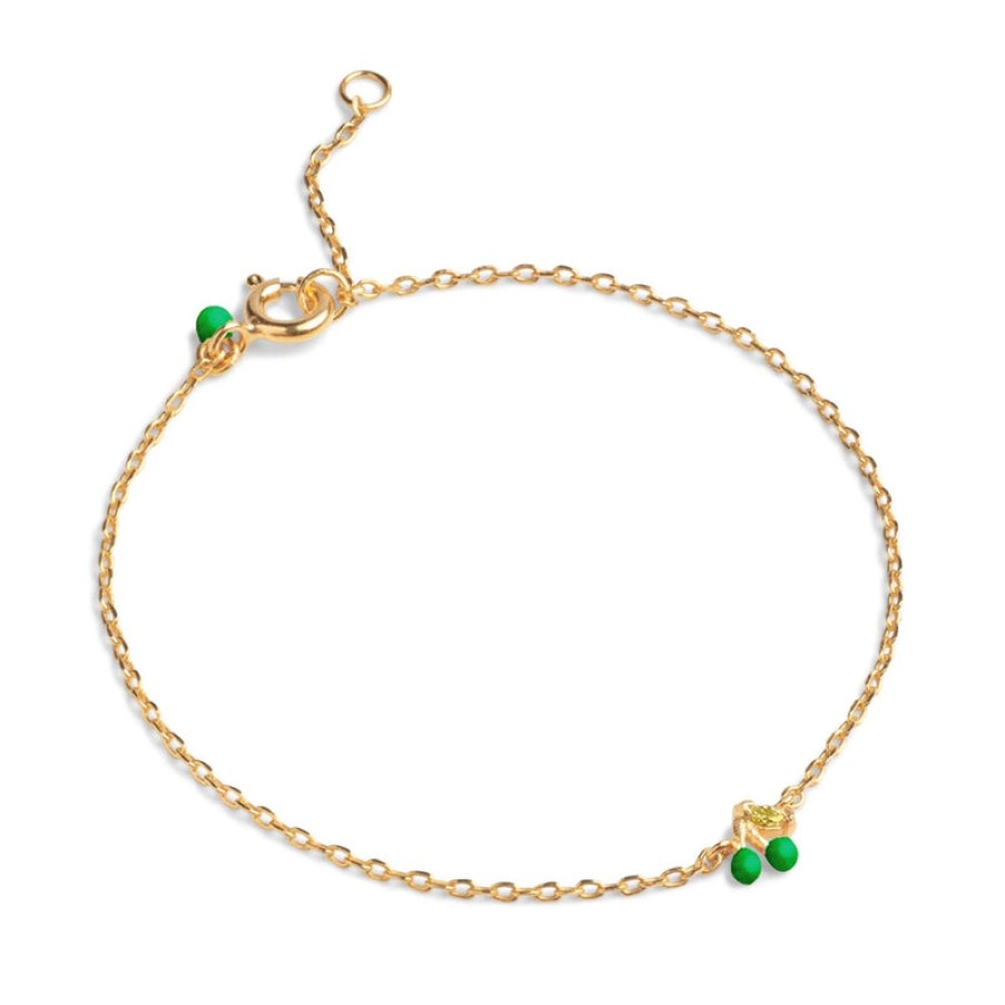 ENAMEL COPENHAGEN Cherry Bracelet In Grass Green 18K Gold Plated | Collen & Clare Online