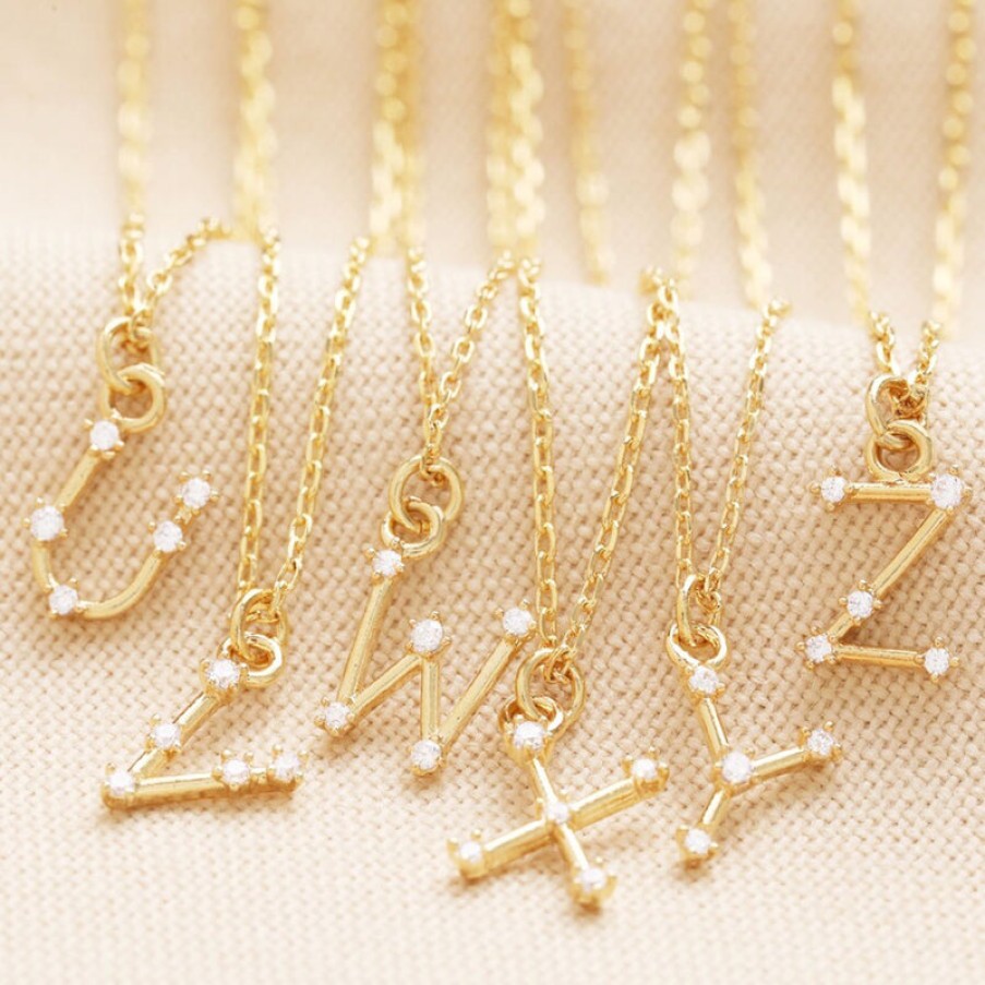 LISA ANGEL V Initial Crystal Constellation Necklace In Gold | Collen & Clare New