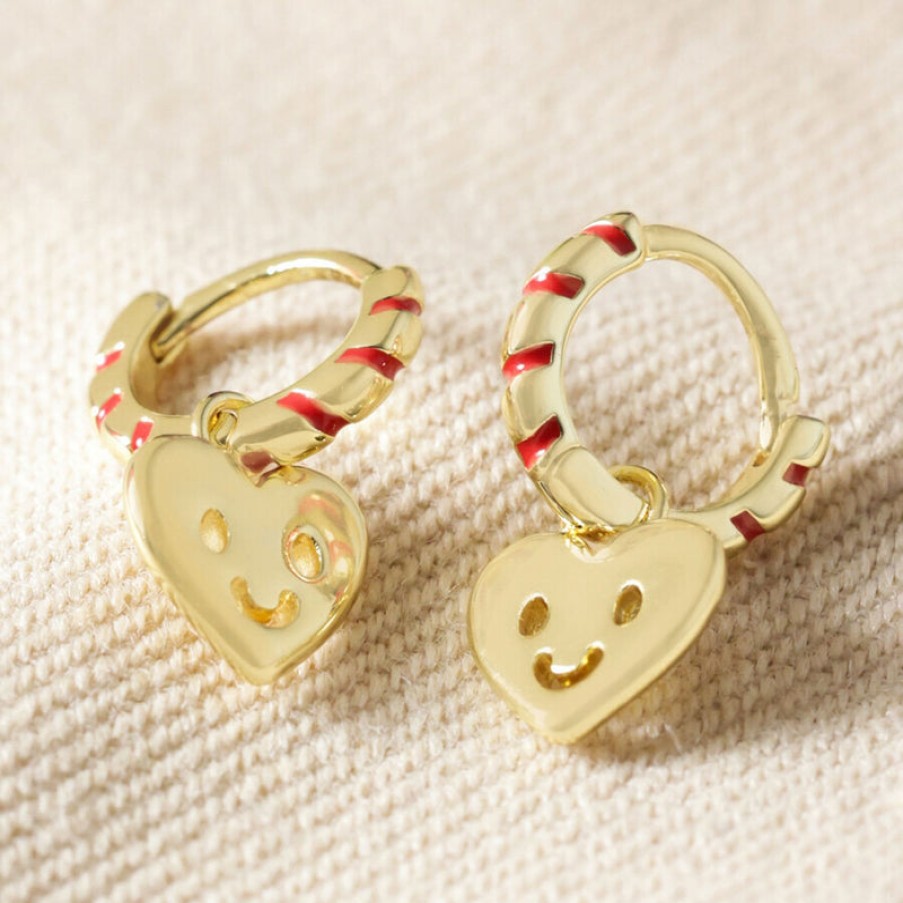 LISA ANGEL Heart Smiley Face Huggies In Gold | Collen & Clare New