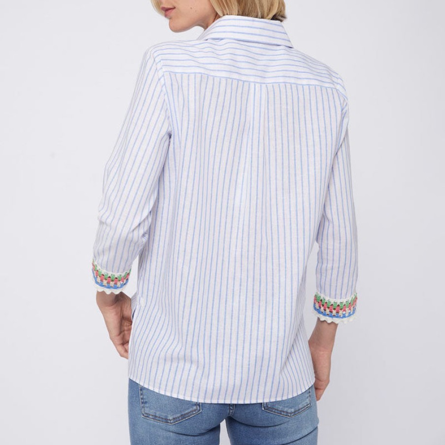 VILAGALLO Sara Linen Stripe Shirt In Blue Hot