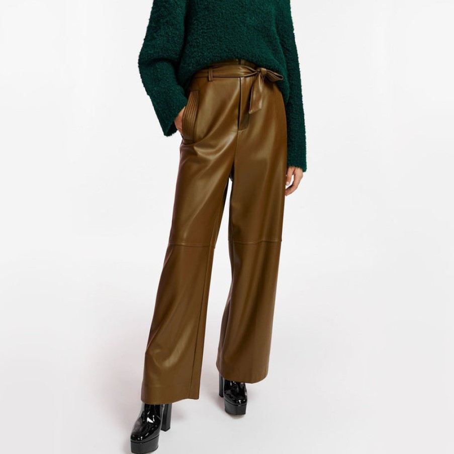 ESSENTIEL ANTWERP Encounter Faux Leather Pants In Khaki | Collen & Clare New