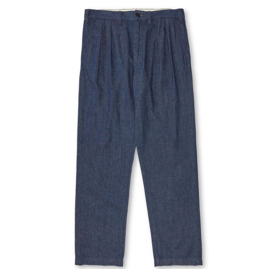 THE WORKERS CLUB Pleated Denim Chinos In Indigo Clearance