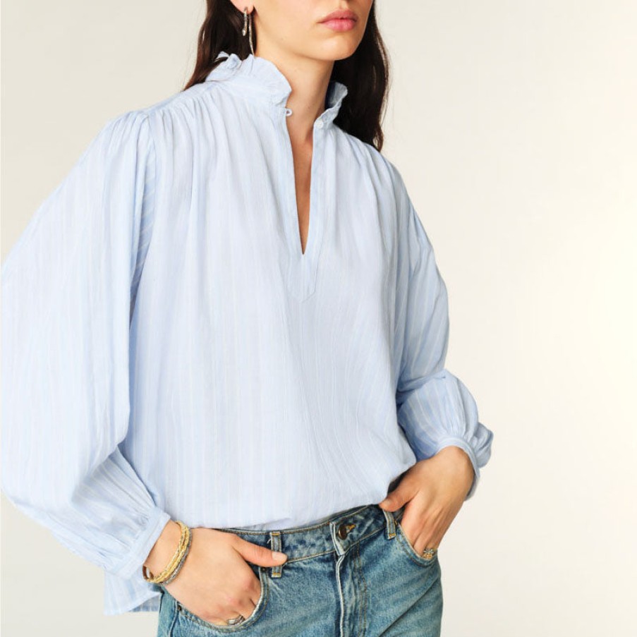 BA&SH Spice Shirt In Sky Blue Wholesale