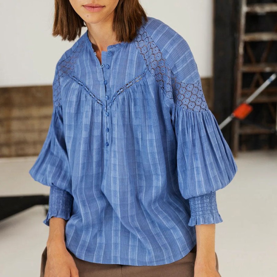 PROJECT AJ117 Gardenia 3/4 Sleeve Blouse In Blue Best