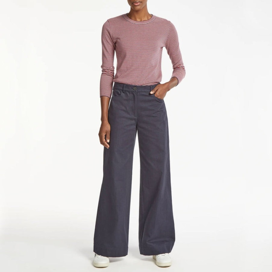 CEFINN Hayden Cotton Wide Leg Trousers In Navy | Collen & Clare Online