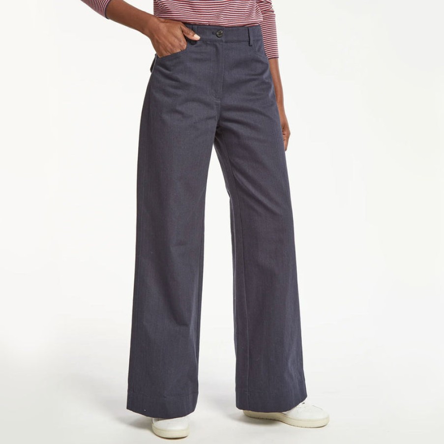 CEFINN Hayden Cotton Wide Leg Trousers In Navy | Collen & Clare Online